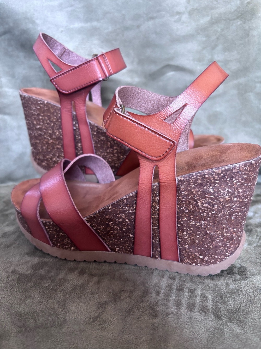BJORNDAL Cognac Leather Strappy Cork Wedge Sandals Adjustable Ankle Straps SZ 7 - Picture 2 of 16